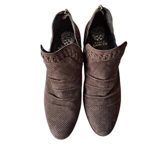 Vince Camuto Palmina Perforated Suede Block Heel Ankle Boot Brown Women Size 9.5